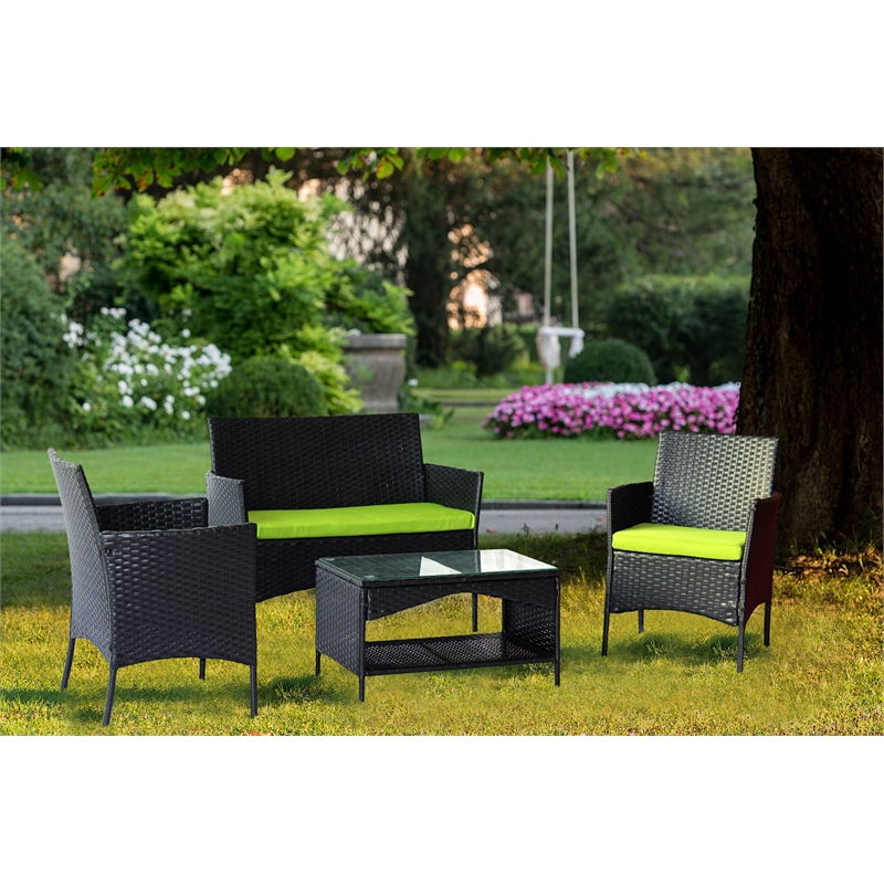 CRO Decor Black 4-Piece Metal Wicker Rectangular Outdoor Dining Set Garden Patio