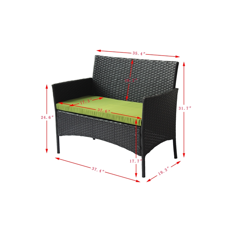CRO Decor Black 4-Piece Metal Wicker Rectangular Outdoor Dining Set Garden Patio