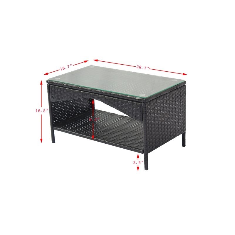 CRO Decor Black 4-Piece Metal Wicker Rectangular Outdoor Dining Set Garden Patio