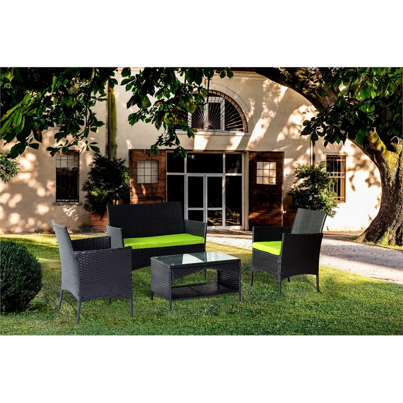 CRO Decor Black 4-Piece Metal Wicker Rectangular Outdoor Dining Set Garden Patio