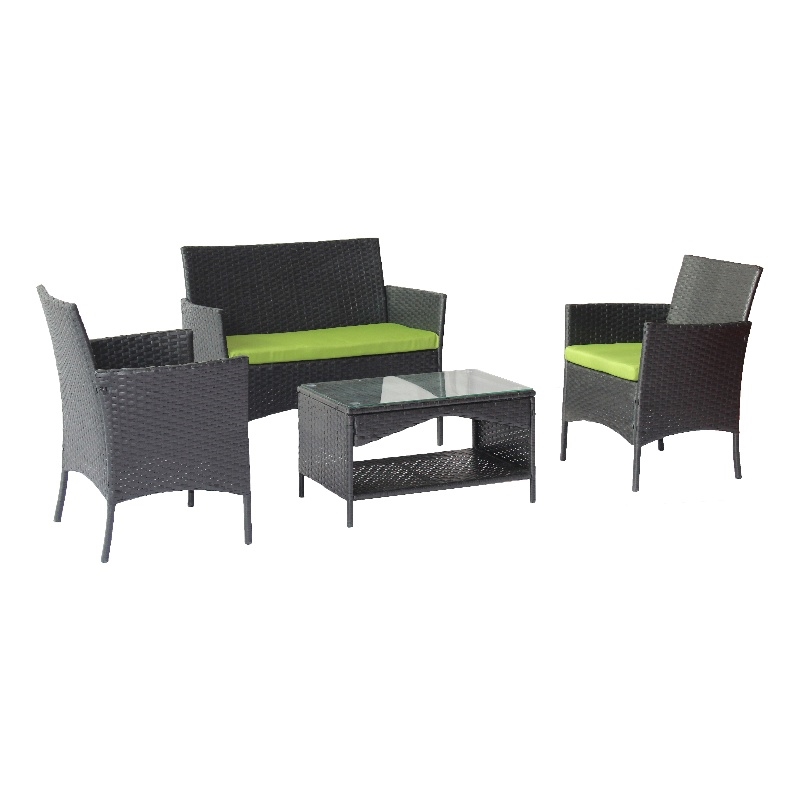 CRO Decor Black 4-Piece Metal Wicker Rectangular Outdoor Dining Set Garden Patio