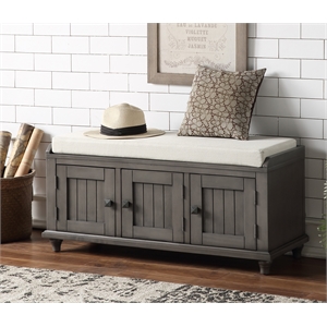 CRO Decor Homes Collection Wood Storage Bench with 2 Cabinets (Gray)
