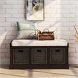 CRO Decor Storage Bench with 3 Removable Classic Rattan Basket (Espresso)