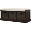 CRO Decor Storage Bench with 3 Removable Classic Rattan Basket (Espresso)