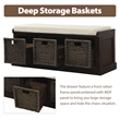 CRO Decor Storage Bench with 3 Removable Classic Rattan Basket (Espresso)