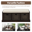 CRO Decor Storage Bench with 3 Removable Classic Rattan Basket (Espresso)