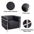 CRO Decor Black Genuine Leather Armchair with Encasing Stainless Steel Frame