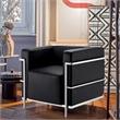 CRO Decor Black Genuine Leather Armchair with Encasing Stainless Steel Frame