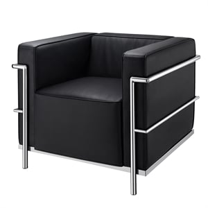 CRO Decor Black Genuine Leather Armchair with Encasing Stainless Steel Frame