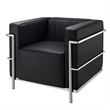 CRO Decor Black Genuine Leather Armchair with Encasing Stainless Steel Frame
