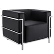 CRO Decor Black Genuine Leather Armchair with Encasing Stainless Steel Frame