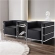 CRO Decor Black Genuine Leather Armchair with Encasing Stainless Steel Frame