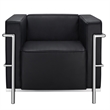 CRO Decor Black Genuine Leather Armchair with Encasing Stainless Steel Frame