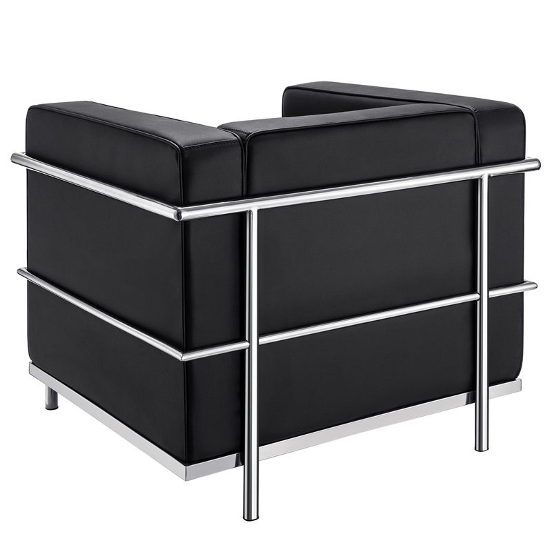 CRO Decor Black Genuine Leather Armchair with Encasing Stainless Steel Frame