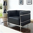 CRO Decor Black Genuine Leather Armchair with Encasing Stainless Steel Frame