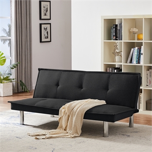 CRO Decor Black Fabric Sofa Bed Convertible Folding Futon Sofa Bed Sleeper