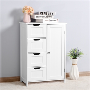 CRO Decor White Bathroom Storage Cabinet Floor Cabinet with Adjustable Shelf