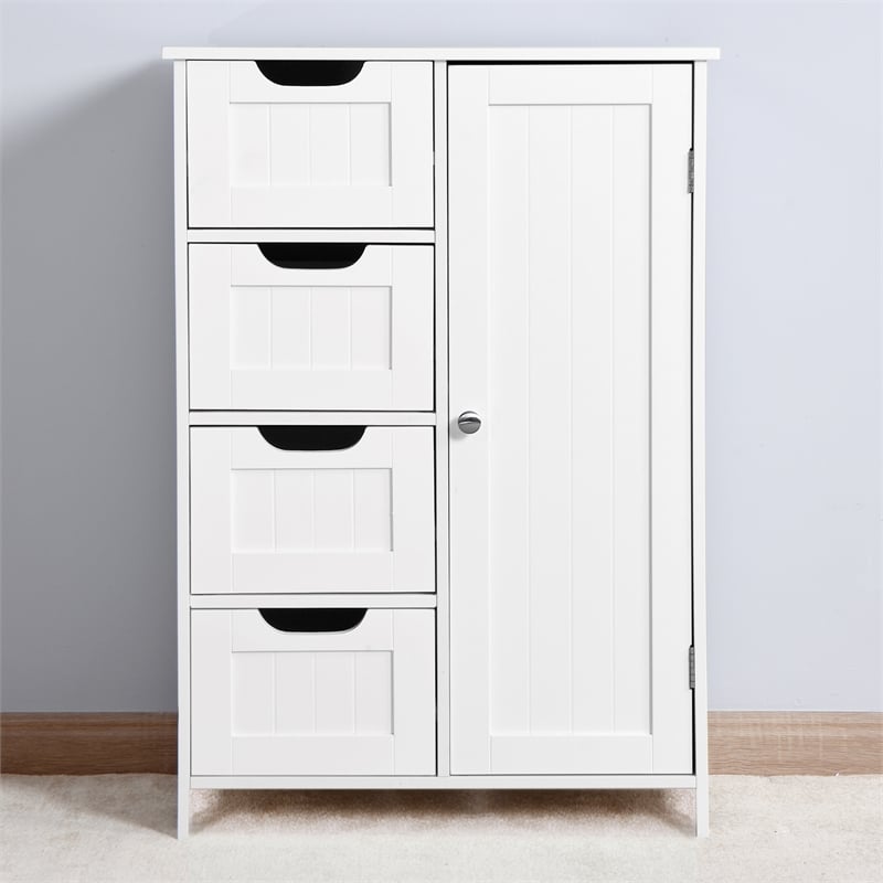 CRO Decor White Bathroom Storage Cabinet Floor Cabinet with Adjustable Shelf