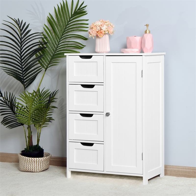 CRO Decor White Bathroom Storage Cabinet Floor Cabinet with Adjustable Shelf