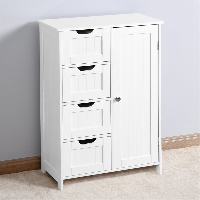 CRO Decor White Bathroom Storage Cabinet Floor Cabinet with Adjustable Shelf