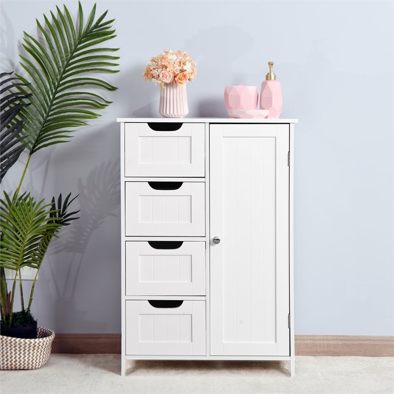 CRO Decor White Bathroom Storage Cabinet Floor Cabinet with Adjustable Shelf