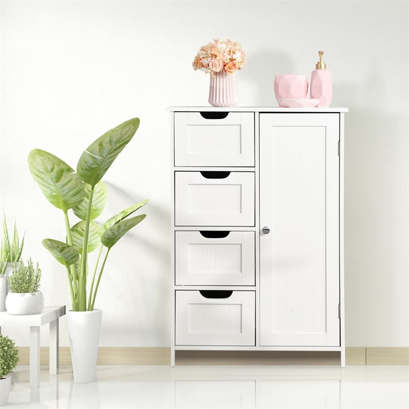 CRO Decor White Bathroom Storage Cabinet Floor Cabinet with Adjustable Shelf