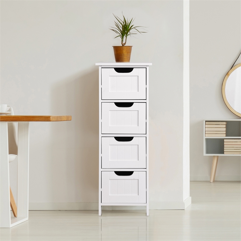 CRO Decor White Bathroom Storage Cabinet Freestanding Cabinet with Drawers