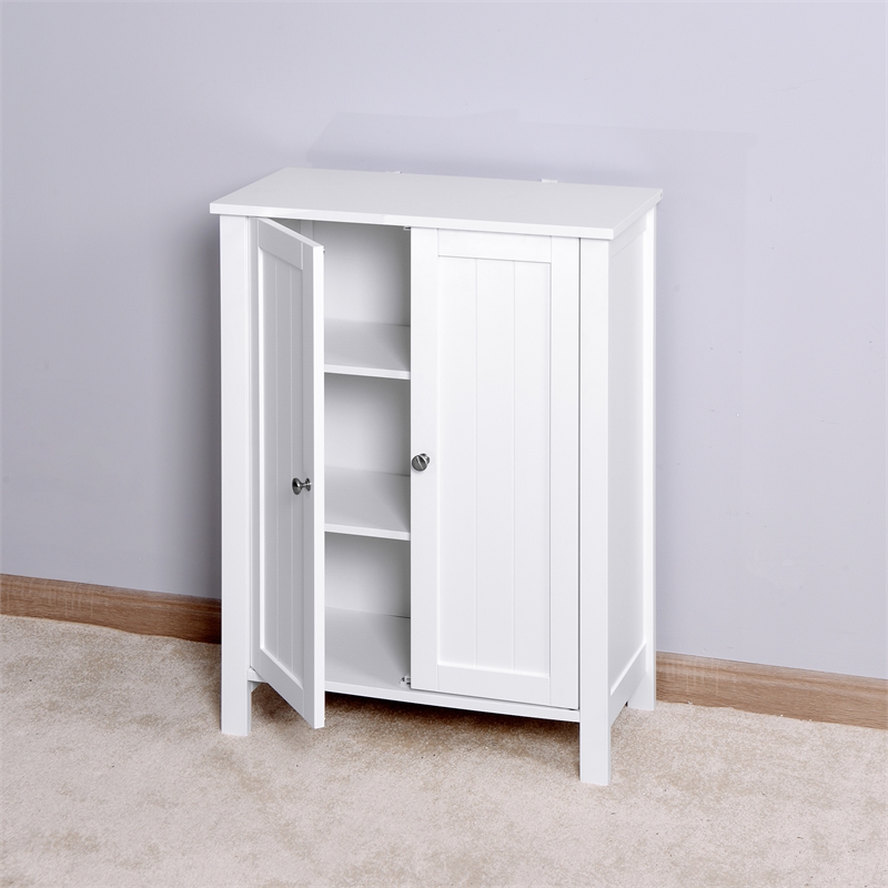 CRO Decor Bathroom Floor Storage Cabinet with Double Door Adjustable Shelf White