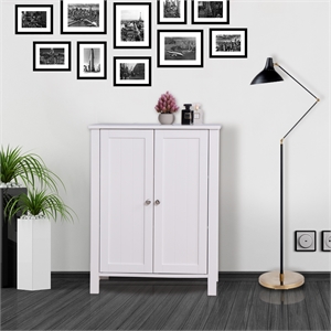 CRO Decor Bathroom Floor Storage Cabinet with Double Door Adjustable Shelf White