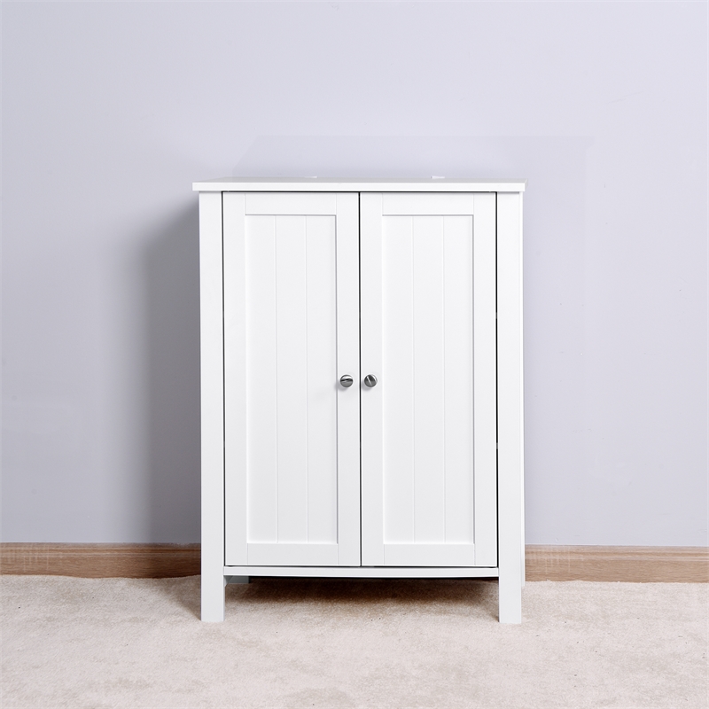 CRO Decor Bathroom Floor Storage Cabinet with Double Door Adjustable Shelf White