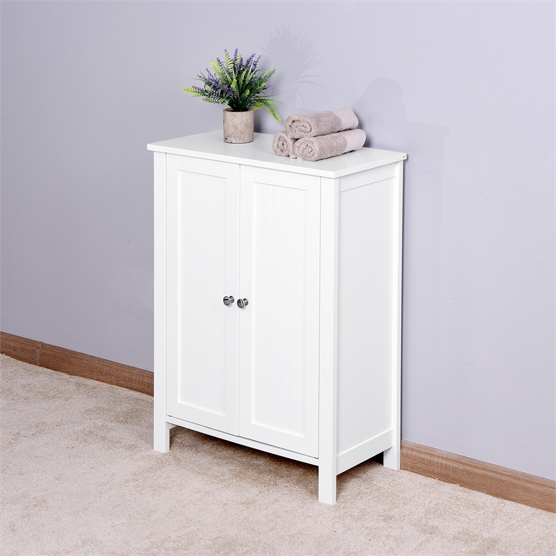 CRO Decor Bathroom Floor Storage Cabinet with Double Door Adjustable Shelf White