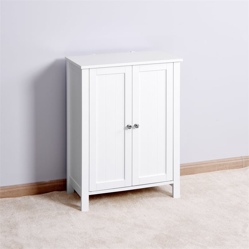 CRO Decor Bathroom Floor Storage Cabinet with Double Door Adjustable Shelf White