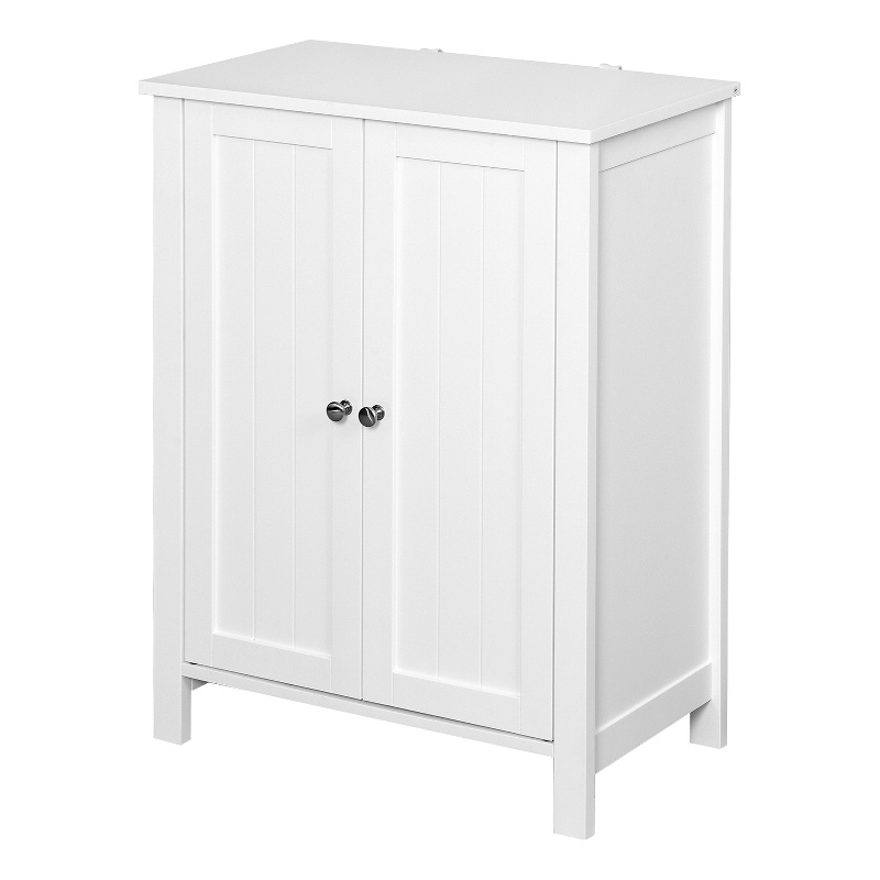 CRO Decor Bathroom Floor Storage Cabinet with Double Door Adjustable Shelf White