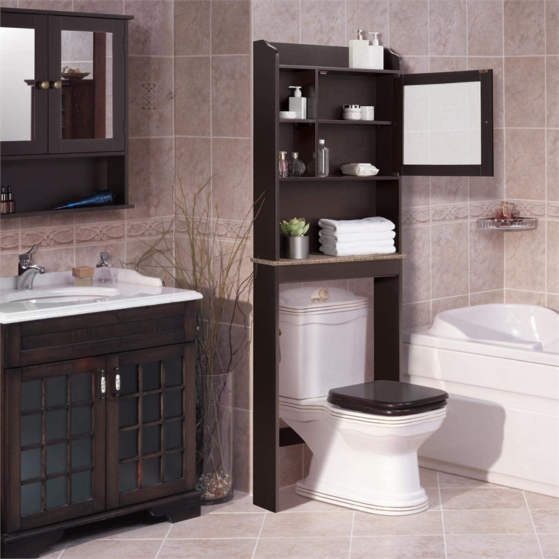 CRO Decor Over The Toilet Space Saver Organization Wood Storage Cabinet Espresso