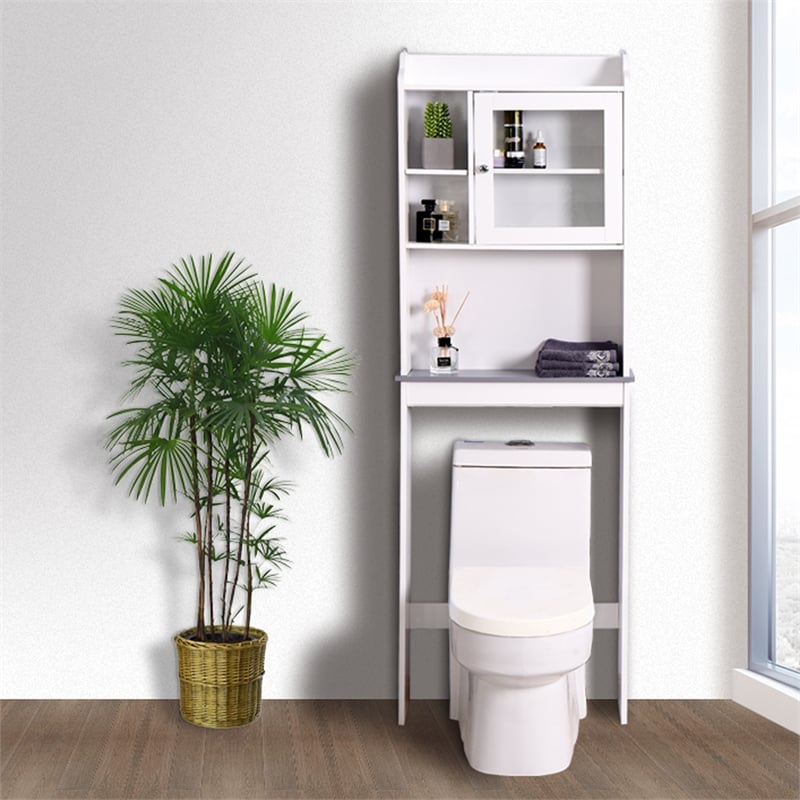 CRO Decor Over The Toilet Space Saver Organization Wood Storage Cabinet White