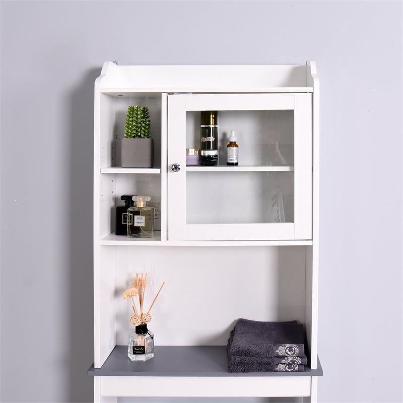 CRO Decor Over The Toilet Space Saver Organization Wood Storage Cabinet White