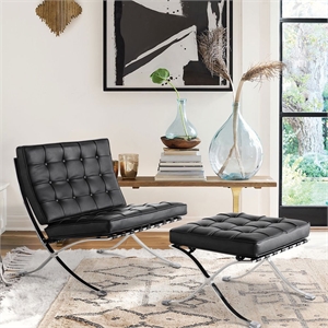 cro decor genuine leather cowhide tufted accent lounge chair with ottoman