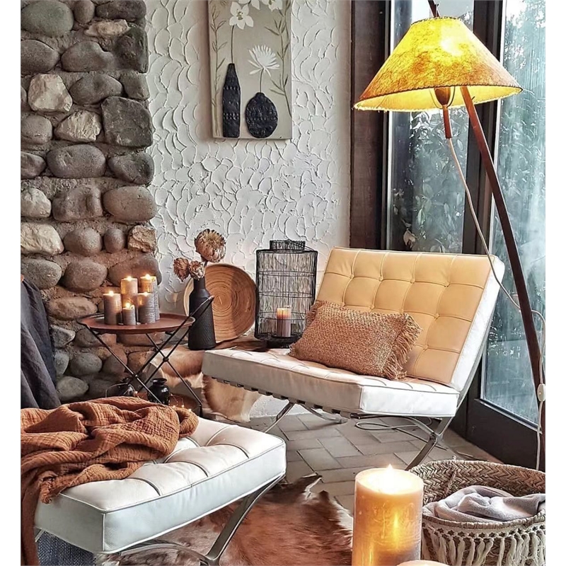 CRO Decor Genuine Leather Cowhide Tufted Accent Lounge Chair With Ottoman(White)