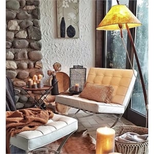 CRO Decor Genuine Leather Cowhide Tufted Accent Lounge Chair With Ottoman(White)