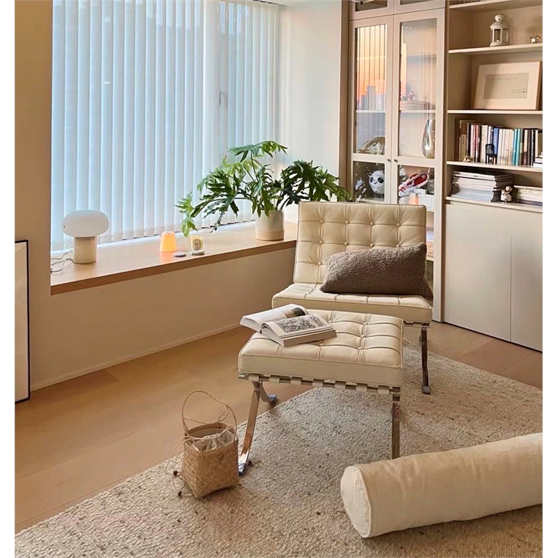 CRO Decor Genuine Leather Cowhide Tufted Accent Lounge Chair With Ottoman(White)