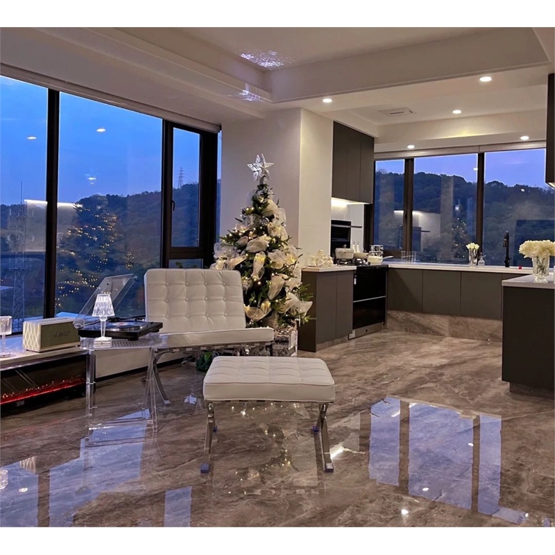 CRO Decor Genuine Leather Cowhide Tufted Accent Lounge Chair With Ottoman(White)