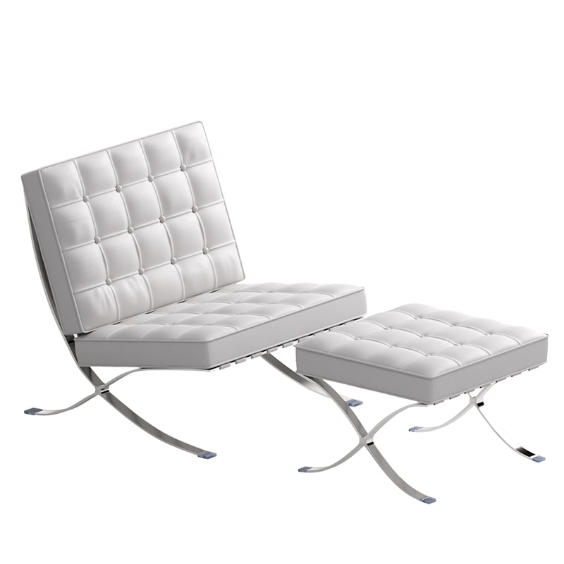 CRO Decor Genuine Leather Cowhide Tufted Accent Lounge Chair With Ottoman(White)