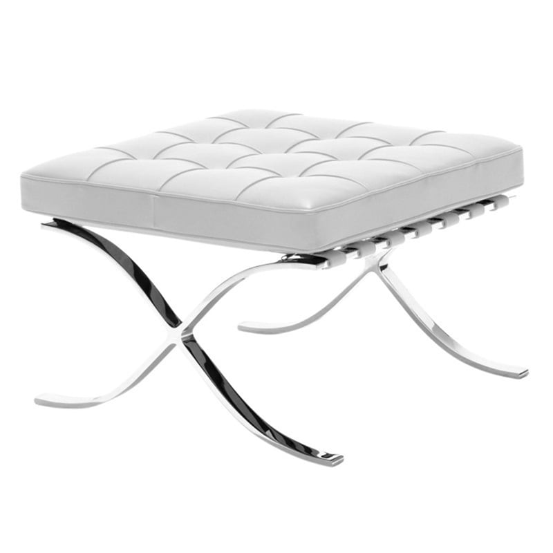 CRO Decor Genuine Leather Cowhide Tufted Accent Lounge Chair With Ottoman(White)