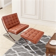 CRO Decor Genuine Leather Cowhide Tufted Accent Lounge Chair With Ottoman(Amber)