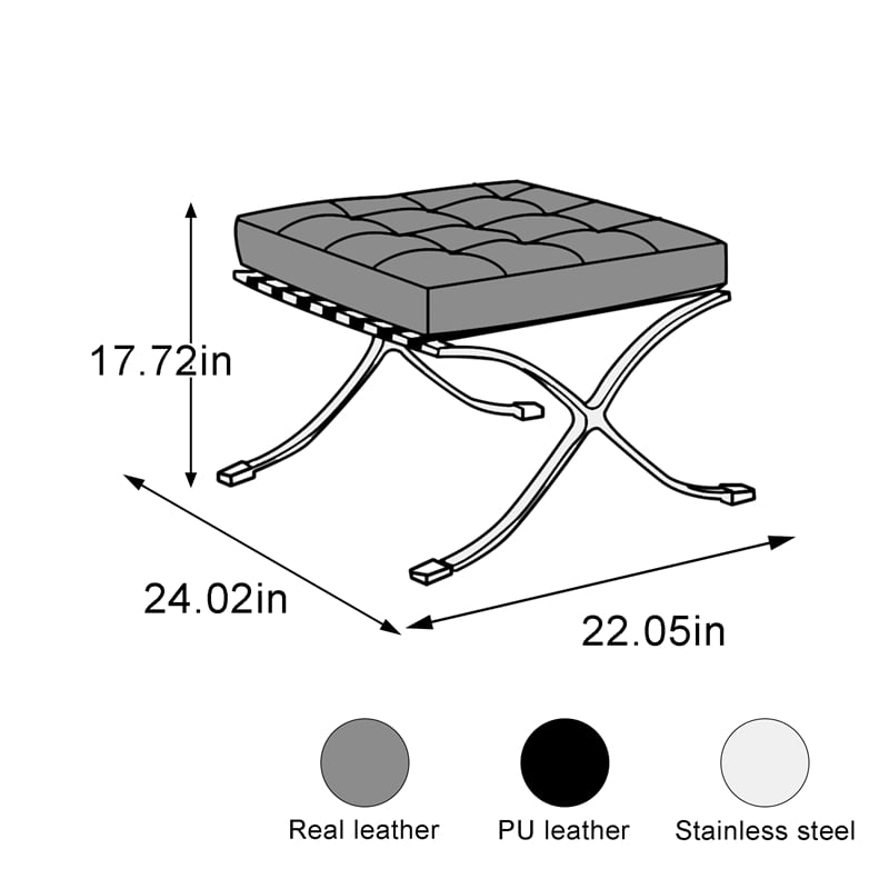 CRO Decor Modern Tufted Genuine Leather Ottoman Leisure Stool - Black