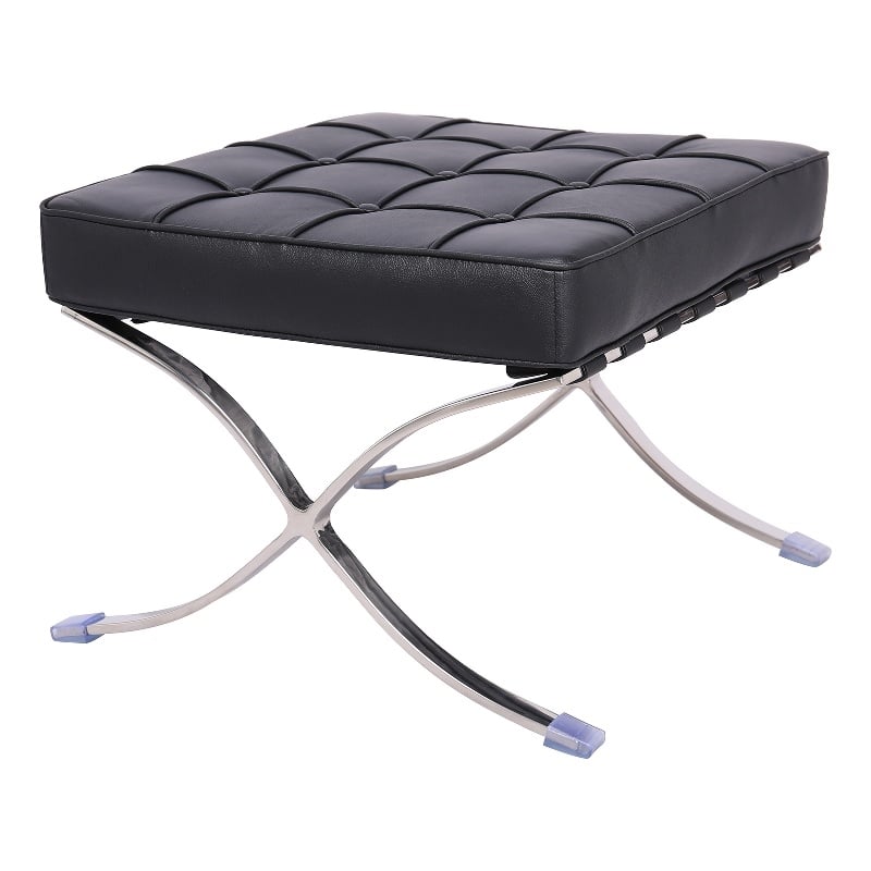 CRO Decor Modern Tufted Genuine Leather Ottoman Leisure Stool - Black