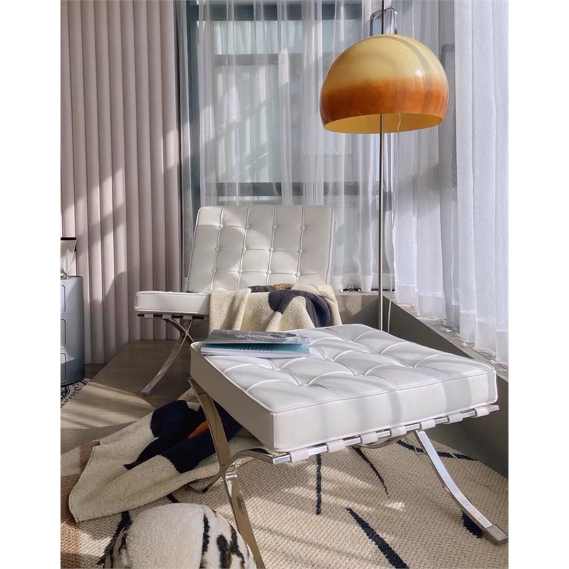 CRO Decor Modern Tufted Genuine Leather Ottoman Leisure Stool - White