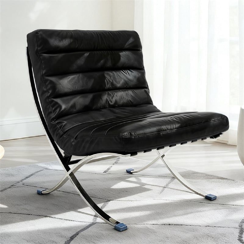 CRO Decor 29.3'' W Genuine Leather Accent Lounge Chair (Black)