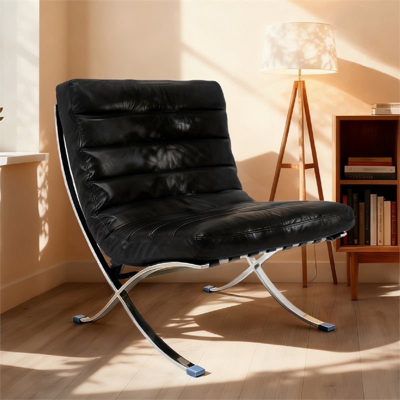 CRO Decor 29.3'' W Genuine Leather Accent Lounge Chair (Black)