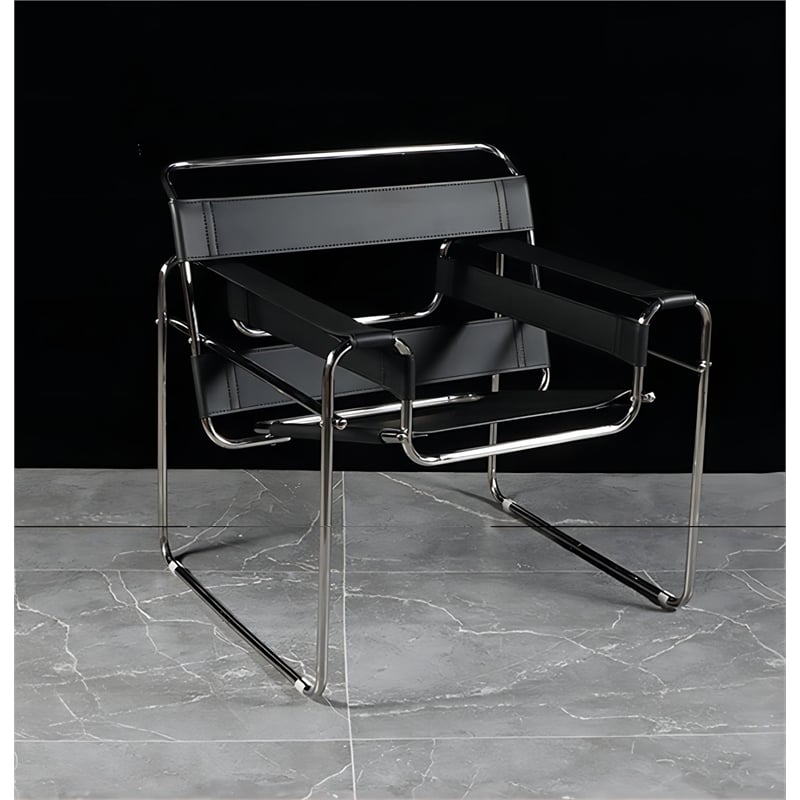 CRO Decor Black recycled Leather Club Steel Frame Armchair (Saddle Leather)